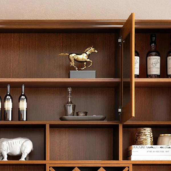 Credenza da pranzo moderna con ante vetro, credenza legno di gomma con cassetti per soggiorno Clearhalo