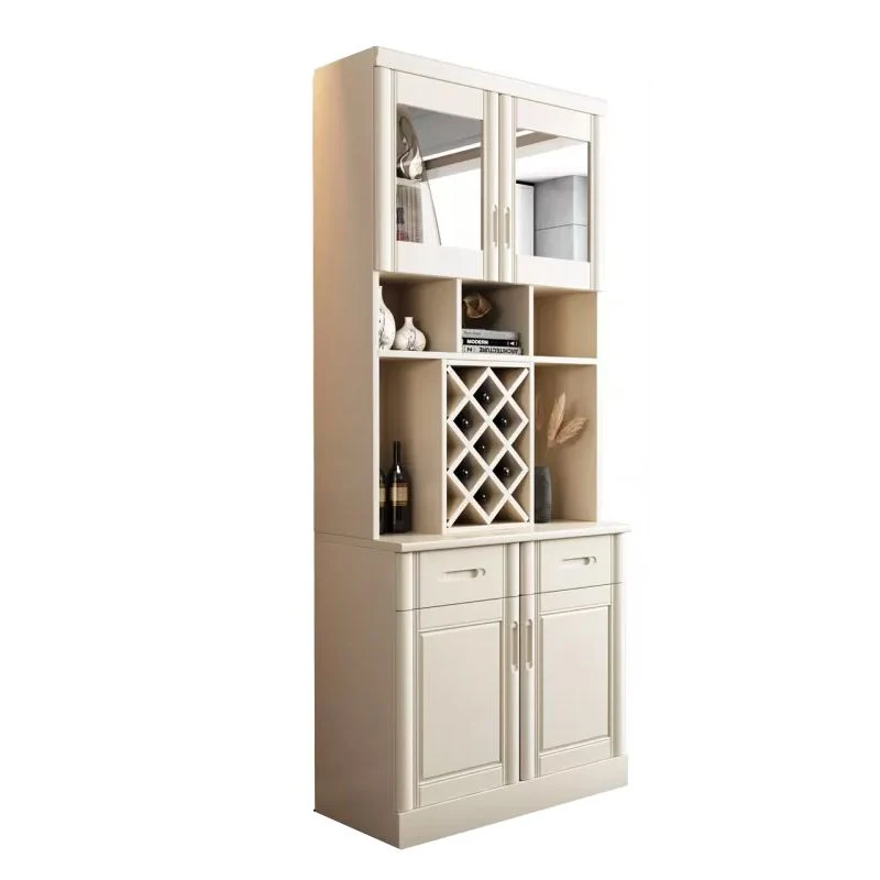 Credenza da pranzo moderna con ante vetro, credenza legno di gomma con cassetti per soggiorno Clearhalo