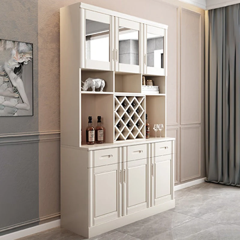 Credenza da pranzo moderna con ante vetro, credenza legno di gomma con cassetti per soggiorno Clearhalo