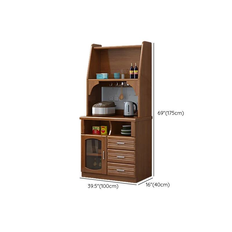 Credenza da pranzo moderna con porte vetro Buffet legno di gomma per soggiorno Clearhalo