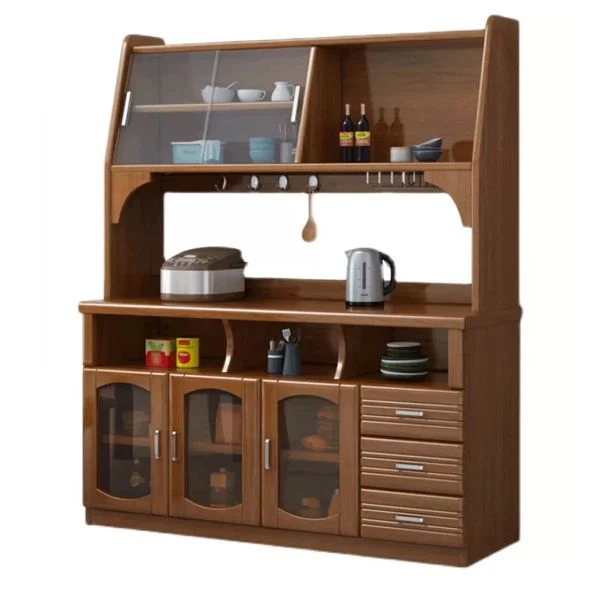 Credenza da pranzo moderna con porte vetro Buffet legno di gomma per soggiorno Clearhalo