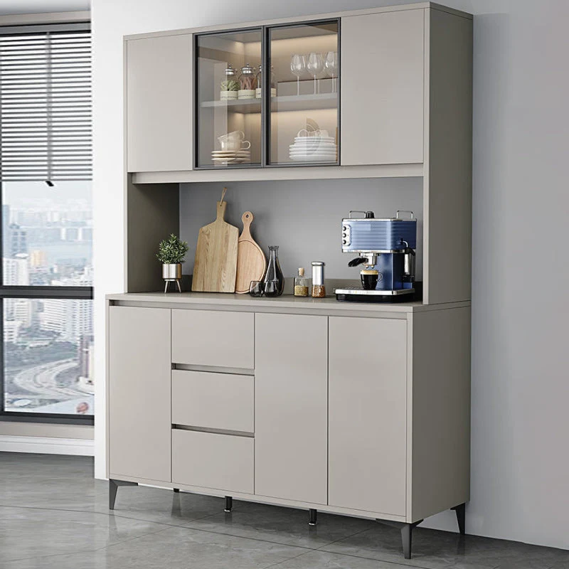 Credenza da pranzo moderna finto legno con ante vetro, credenza buffet con ante per sala da pranzo Clearhalo
