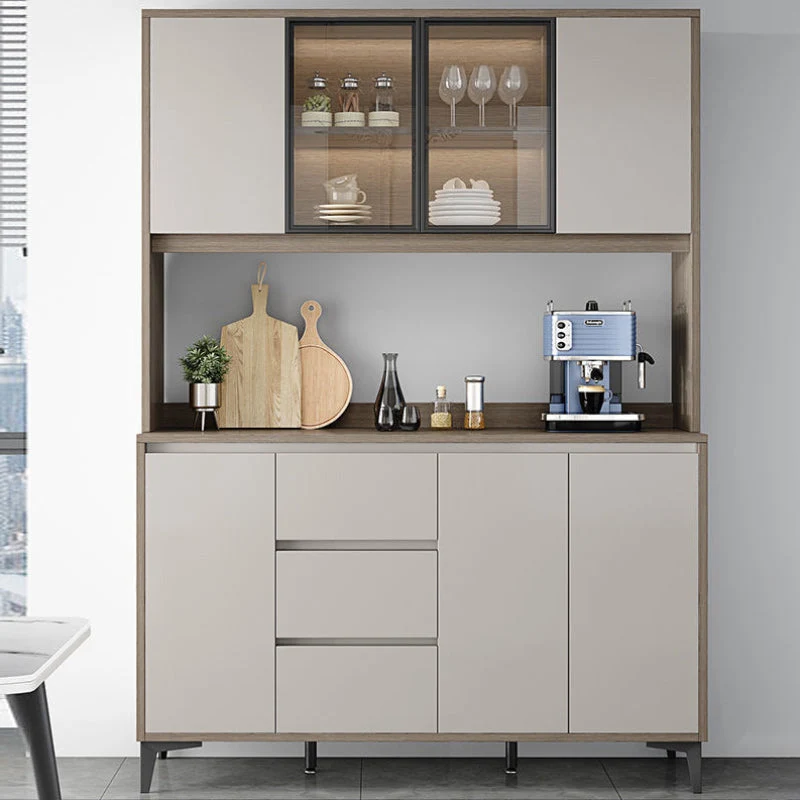 Credenza da pranzo moderna finto legno con ante vetro, credenza buffet con ante per sala da pranzo Clearhalo