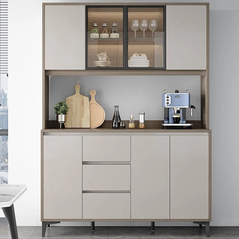 Credenza da pranzo moderna finto legno con ante vetro, credenza buffet con ante per sala da pranzo Clearhalo