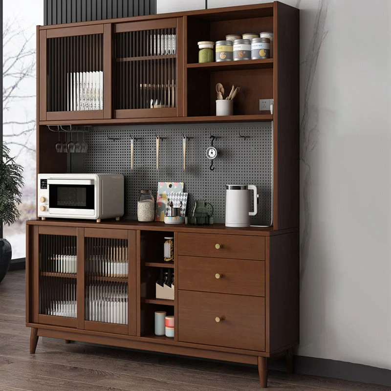 Credenza da pranzo moderna legno di gomma con porte vetro e buffet con cassetti Clearhalo