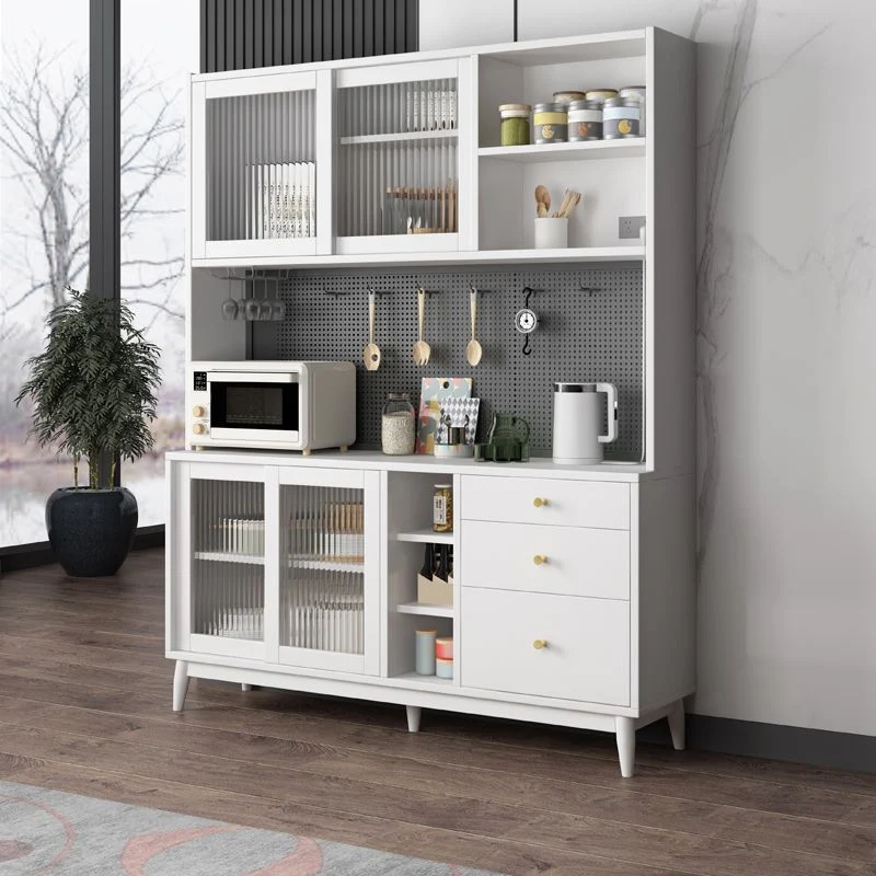 Credenza da pranzo moderna legno di gomma con porte vetro e buffet con cassetti Clearhalo