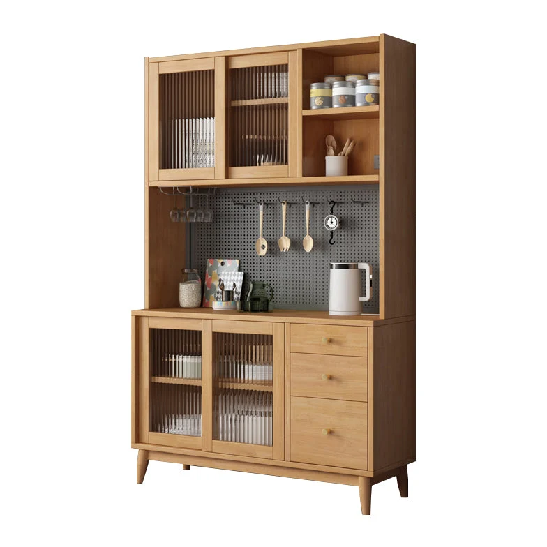 Credenza da pranzo moderna legno di gomma con porte vetro e buffet con cassetti Clearhalo