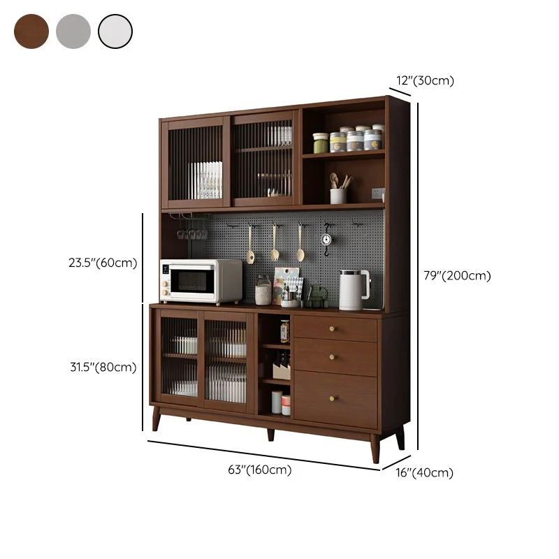 Credenza da pranzo moderna legno di gomma con porte vetro e buffet con cassetti Clearhalo