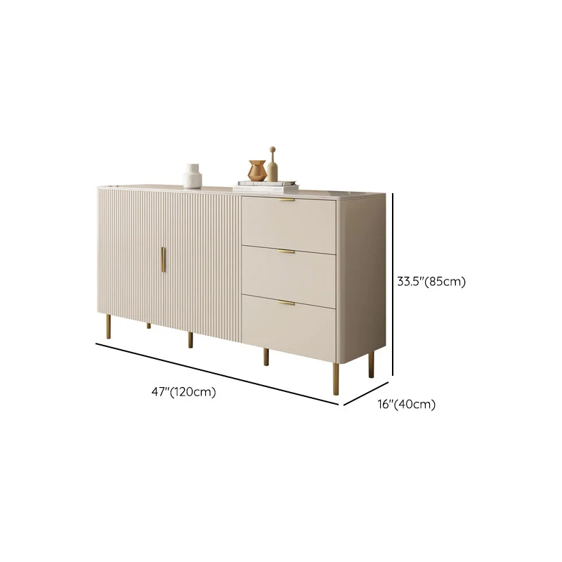 Credenza da soggiorno bianca, tavolo da buffet stile glam con cassetti e contenitori Clearhalo