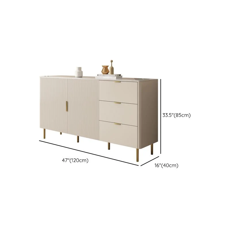Credenza da soggiorno bianca, tavolo da buffet stile glam con cassetti e contenitori Clearhalo
