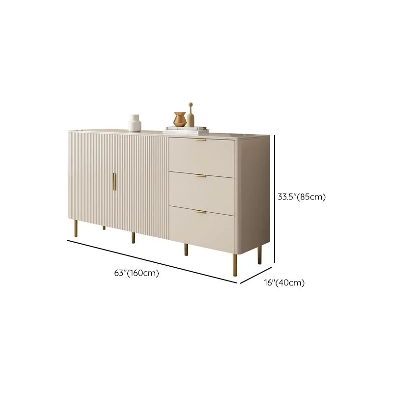 Credenza da soggiorno bianca, tavolo da buffet stile glam con cassetti e contenitori Clearhalo