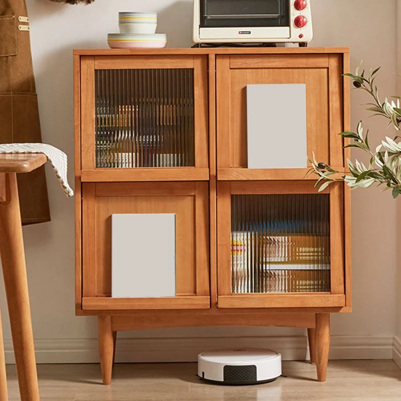 Credenza stile moderno legno massello con ante vetro e armadietti Clearhalo