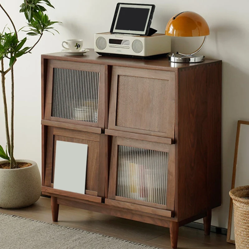 Credenza stile moderno legno massello con ante vetro e armadietti Clearhalo