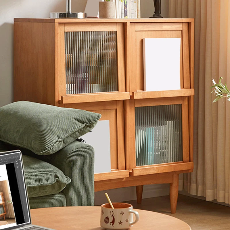 Credenza stile moderno legno massello con ante vetro e armadietti Clearhalo