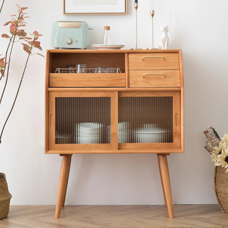 Credenza stile moderno legno massello con ante e cassetti vetro Clearhalo