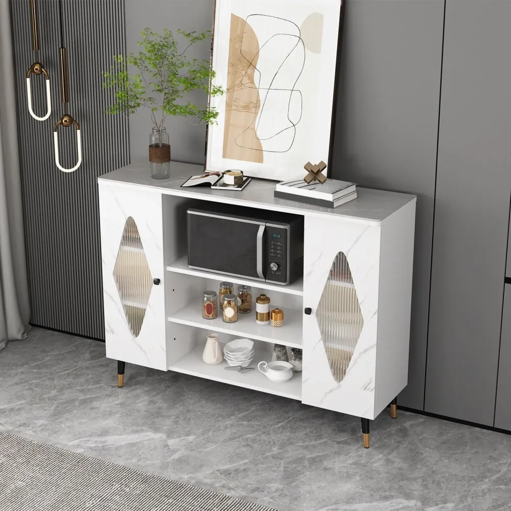 Credenza Stone Glam con ripiani regolabili. Credenza per sala da pranzo Clearhalo