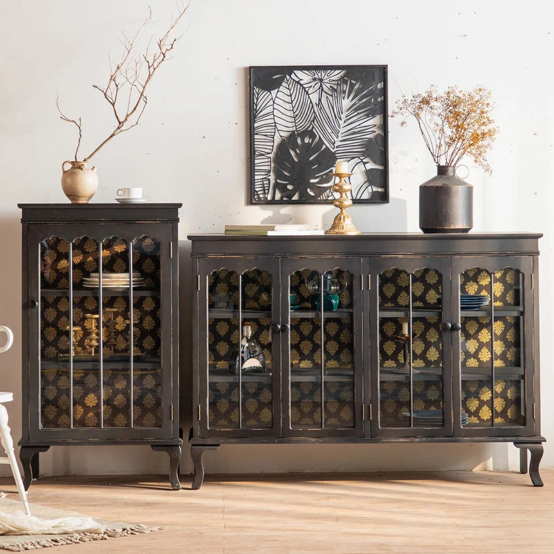Credenza tradizionale legno massello con ante vetro e buffet con ante Clearhalo