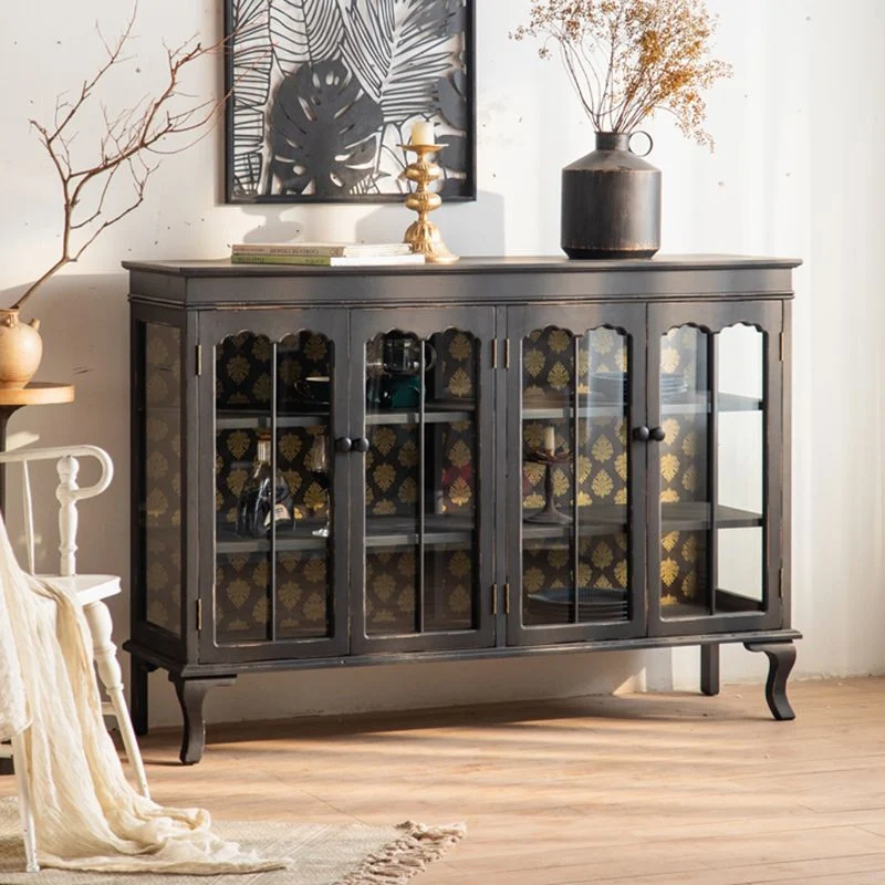 Credenza tradizionale legno massello con ante vetro e buffet con ante Clearhalo