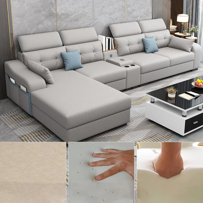 Cuscini forma di L con schienale imbottito misto cotone Mobili componibili per 4 persone Clearhalo