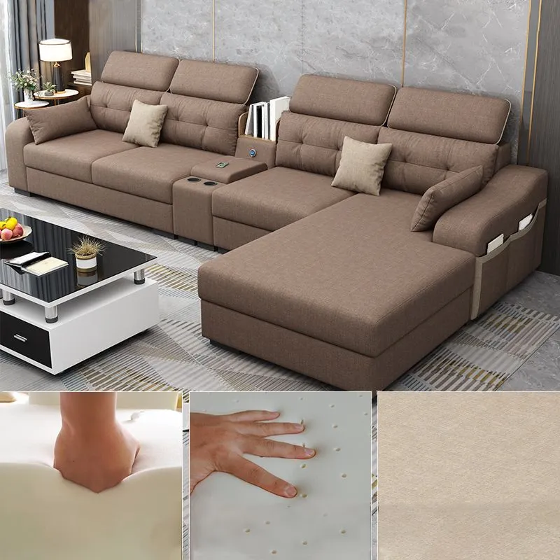 Cuscini forma di L con schienale imbottito misto cotone Mobili componibili per 4 persone Clearhalo