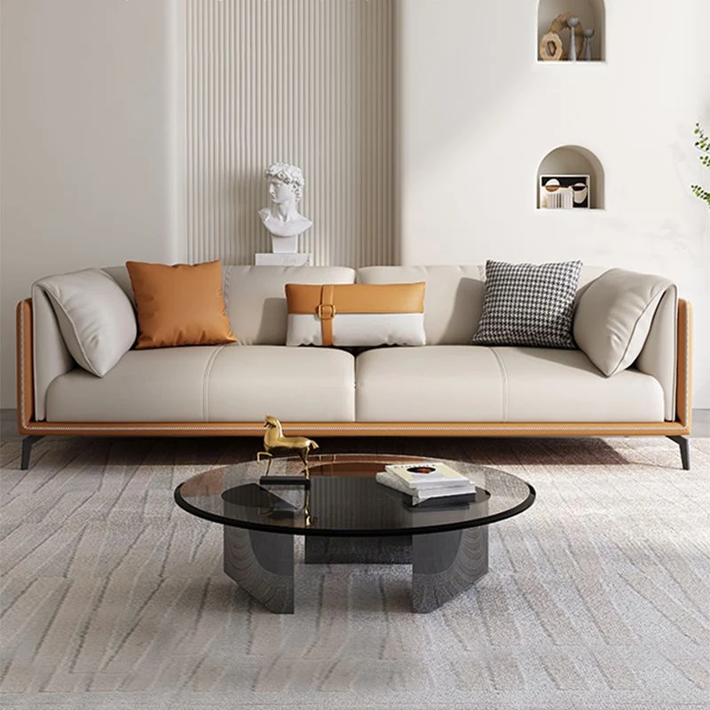 Cuscini moderni Divano vera pelle con bracciolo superiore con cuscino standard Clearhalo