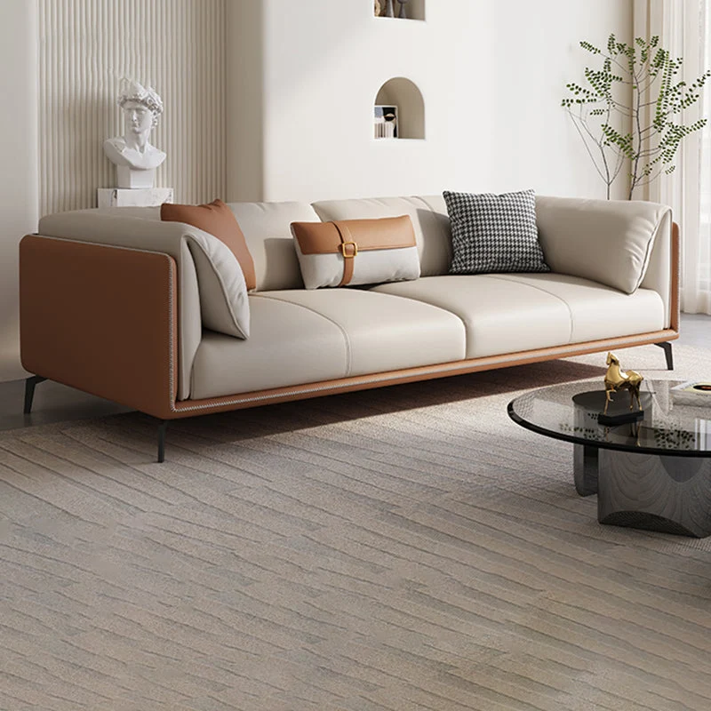 Cuscini moderni Divano vera pelle con bracciolo superiore con cuscino standard Clearhalo