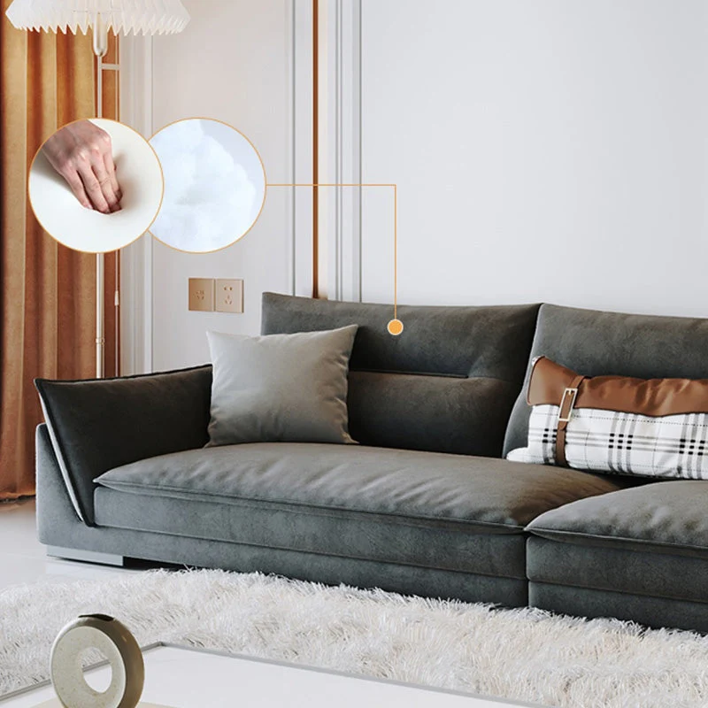 Cuscini standard per soggiorno fisso con bracciolo superiore, divano grigio scuro Clearhalo