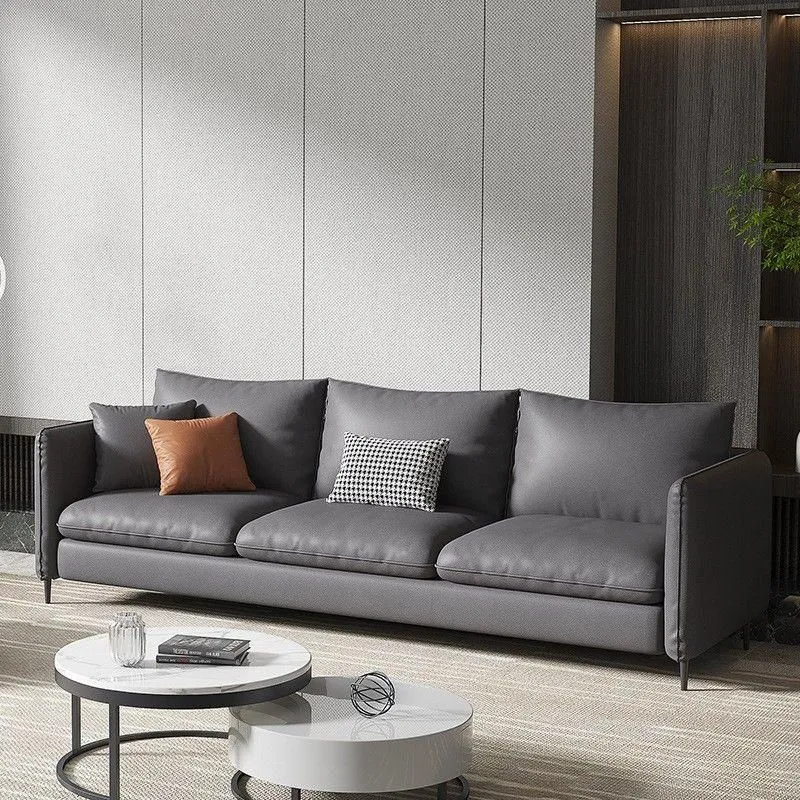Divanetto due posti standard con braccioli quadrati, tessuto con schienale ampio e divano ecopelle grigio Clearhalo