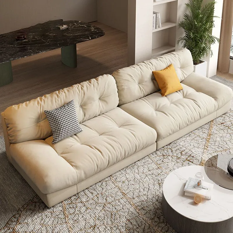Divano beige 4 posti senza braccioli Divano moderno con schienale cucito Clearhalo
