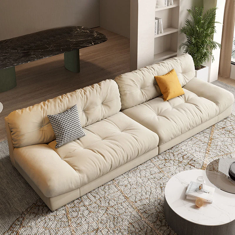Divano beige 4 posti senza braccioli Divano moderno con schienale cucito Clearhalo