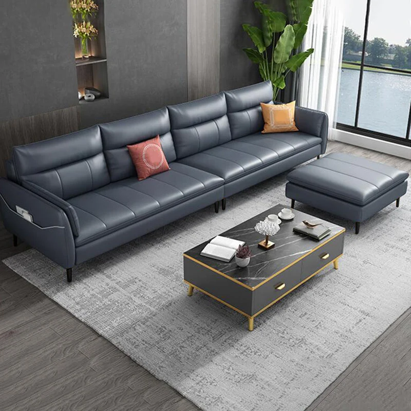 Divano blu glam antimacchia cucito con cuscino posteriore e bracciolo superiore Clearhalo