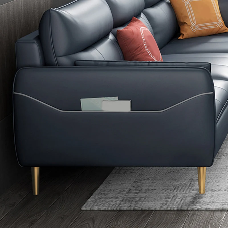 Divano blu glam antimacchia cucito con cuscino posteriore e bracciolo superiore Clearhalo