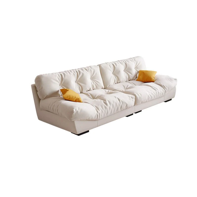 Divano capitonné moderno ecopelle/camoscio senza braccioli beige Clearhalo
