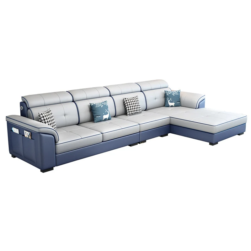 Divano e chaise longue componibili forma di L rivolti verso destra misto pelle/cotone Clearhalo