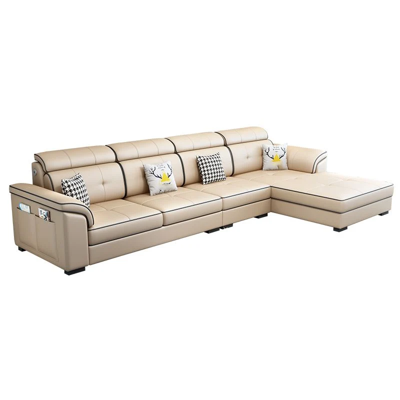 Divano e chaise longue componibili forma di L rivolti verso destra misto pelle/cotone Clearhalo