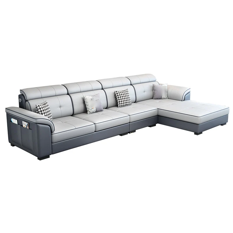 Divano e chaise longue componibili forma di L rivolti verso destra misto pelle/cotone Clearhalo