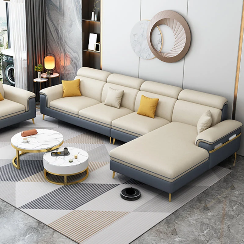 Divano e chaise longue con braccioli ecopelle da 35,4"H per soggiorno Clearhalo