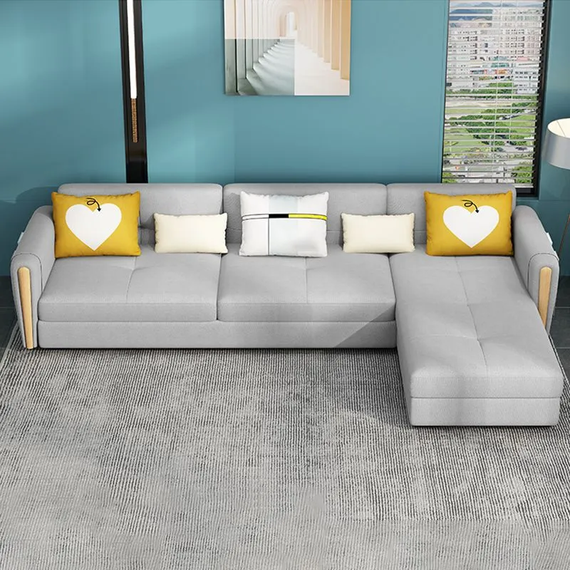 Divano e chaise longue con braccioli quadrati grigi con schienale stretto e moderno Clearhalo