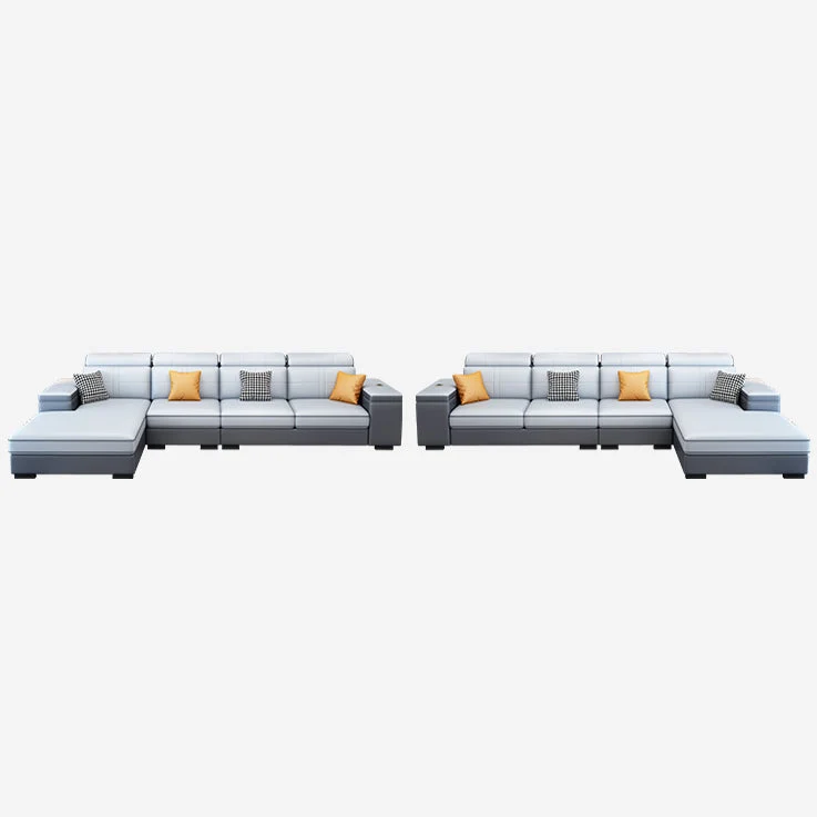 Divano e chaise longue contemporanei ecopelle blu per soggiorno Clearhalo