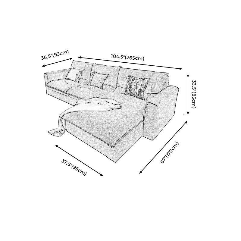Divano e chaise longue moderni lino grigio componibile con braccioli quadrati per appartamento Clearhalo