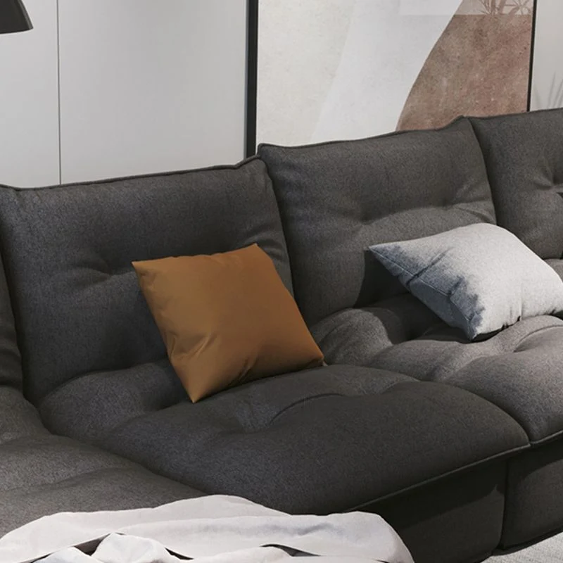 Divano e chaise longue moderni lino grigio componibile con braccioli quadrati per appartamento Clearhalo