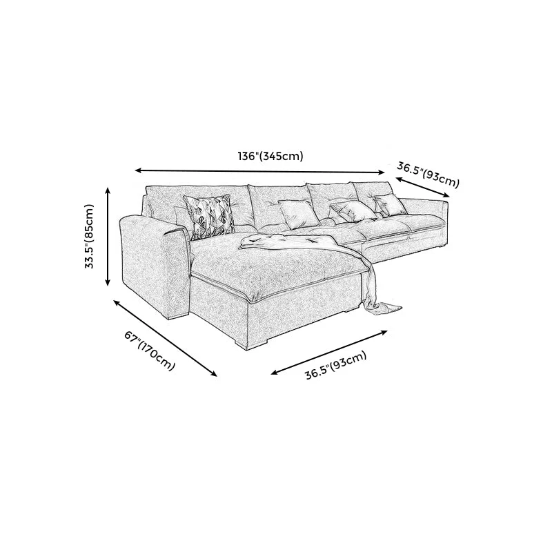 Divano e chaise longue moderni lino grigio componibile con braccioli quadrati per appartamento Clearhalo