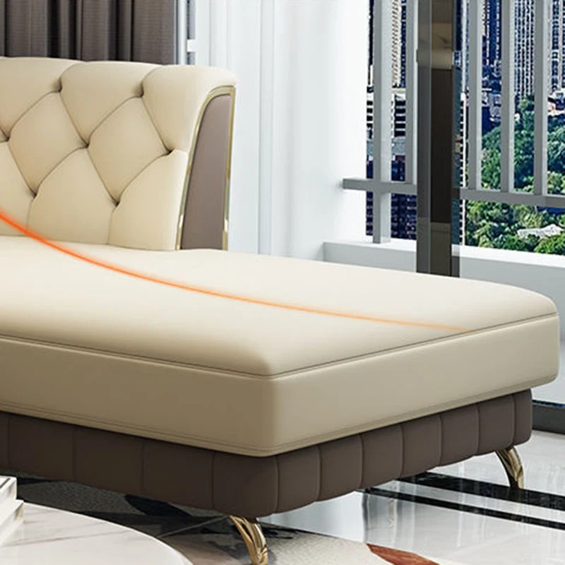 Divano e chaise longue vera pelle con schienale capitonnè e braccioli incassati Clearhalo