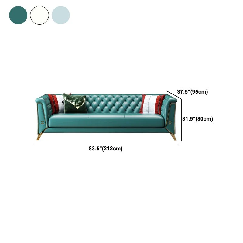 Divano Chesterfield moderno con schienale trapuntato vera pelle, con braccioli arrotolati Clearhalo