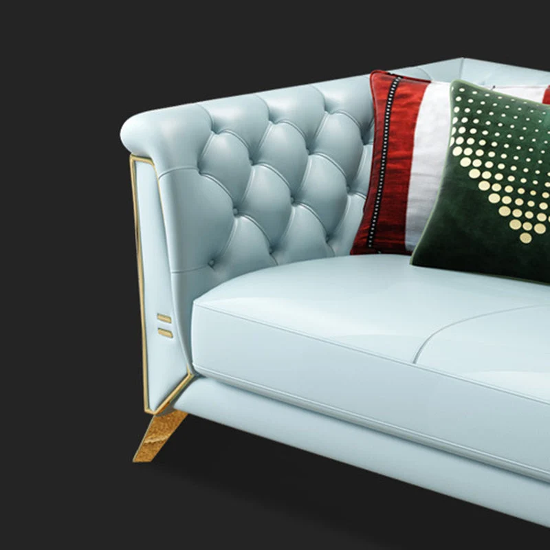 Divano Chesterfield moderno con schienale trapuntato vera pelle, con braccioli arrotolati Clearhalo