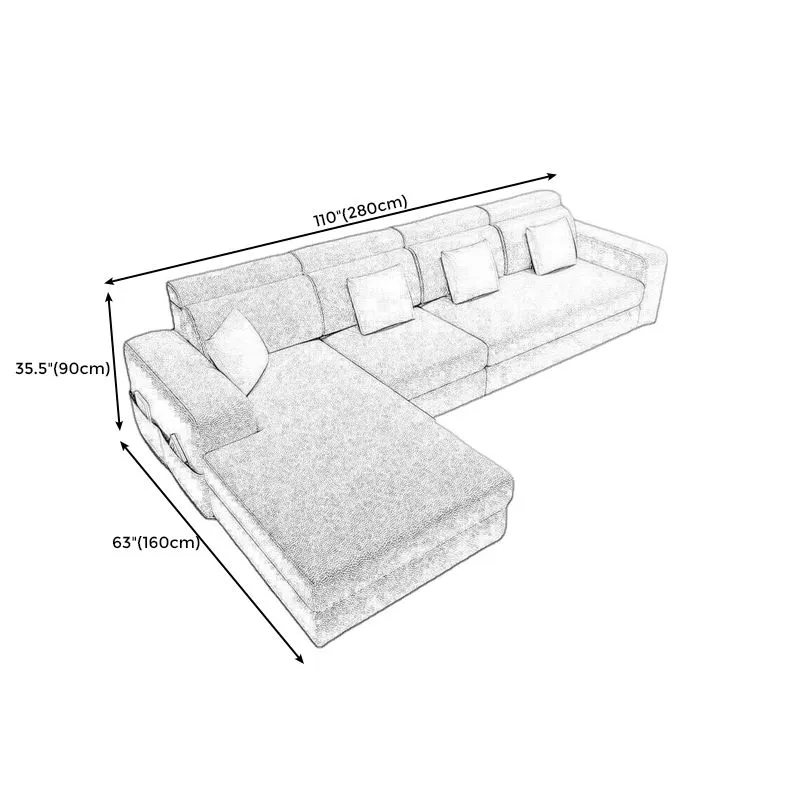 Divano componibile da 110"L e chaise longue con braccioli quadrati ecopelle/lino per soggiorno Clearhalo