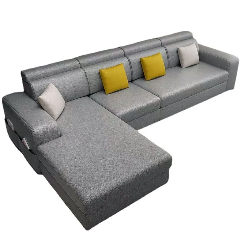 Divano componibile da 110"L e chaise longue con braccioli quadrati ecopelle/lino per soggiorno Clearhalo
