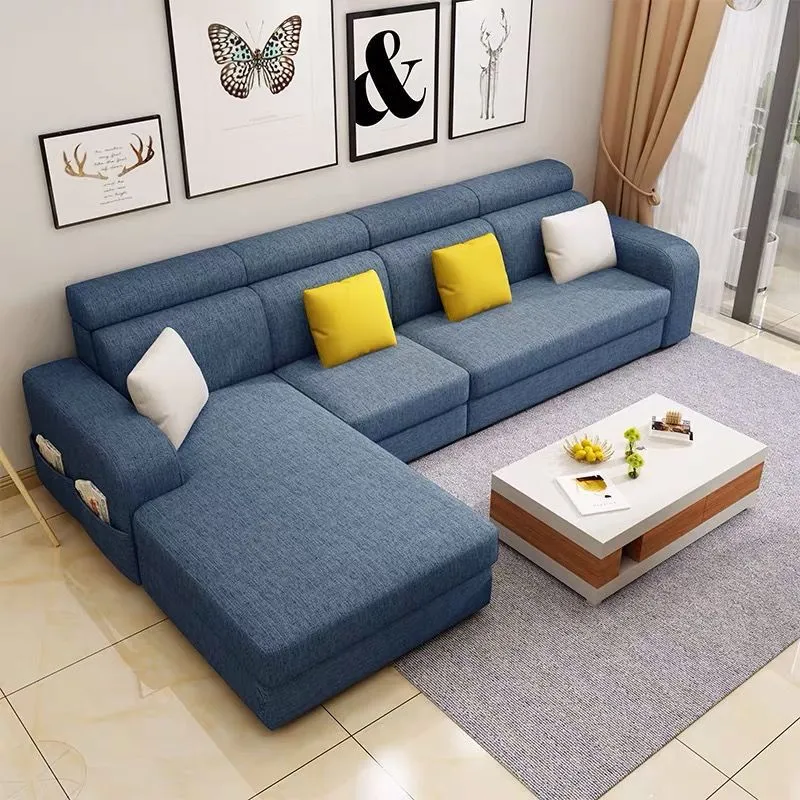 Divano componibile da 110"L e chaise longue con braccioli quadrati ecopelle/lino per soggiorno Clearhalo