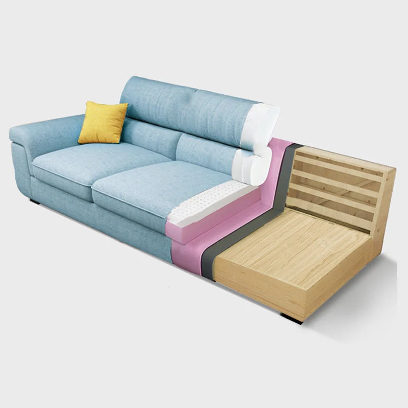 Divano componibile blu scandinavo forma di L con braccioli con cuscino e schienale alto Clearhalo