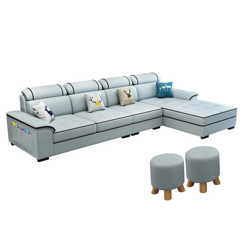 Divano componibile con braccioli con rivestimento ecopelle/tessuto e chaise longue reversibile Clearhalo